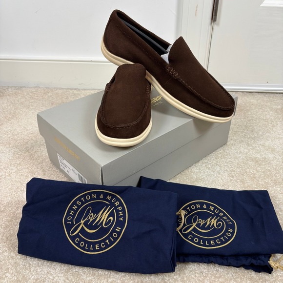 Johnston & Murphy Collection Brown Suede Leather Marlow Venetian Loafers Sz 9.5 - Picture 1 of 12